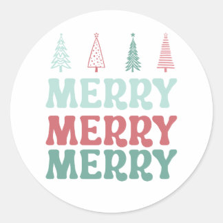 Sticker Rond Merry Merry Merry with Pastel Boho Christmas Trees