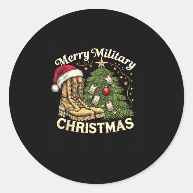 Sticker Rond Merry Military Christmas Festive Military Boots &a (Devant)