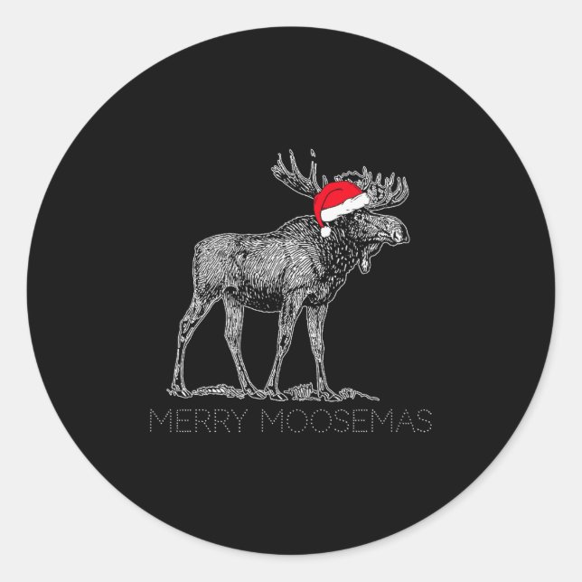 Sticker Rond Merry Moosemas Christmas Moose With Santa Hat  (Devant)
