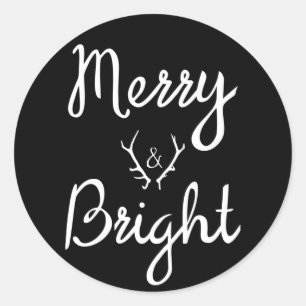 Sticker Rond Merry noir et blanc et brillant avec Antlers