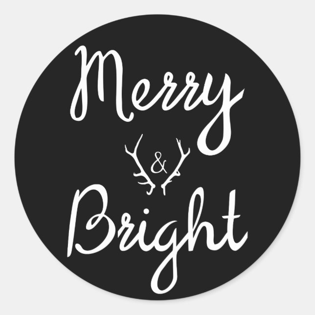 Sticker Rond Merry noir et blanc et brillant avec Antlers (Devant)