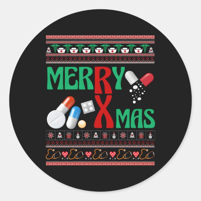 Sticker Rond Merry Pharmaciens Techniciens en pharmacie moches (Devant)
