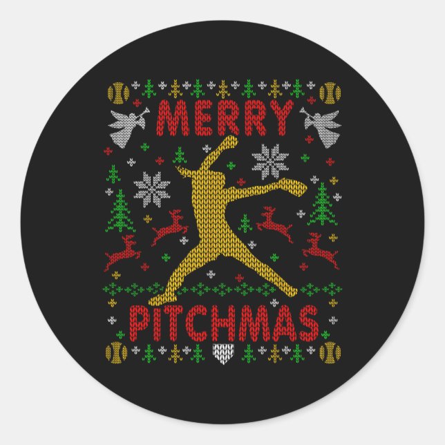 Sticker Rond Merry Pitchmas Fastpitch Softll Pitcher Ugly Chris (Devant)