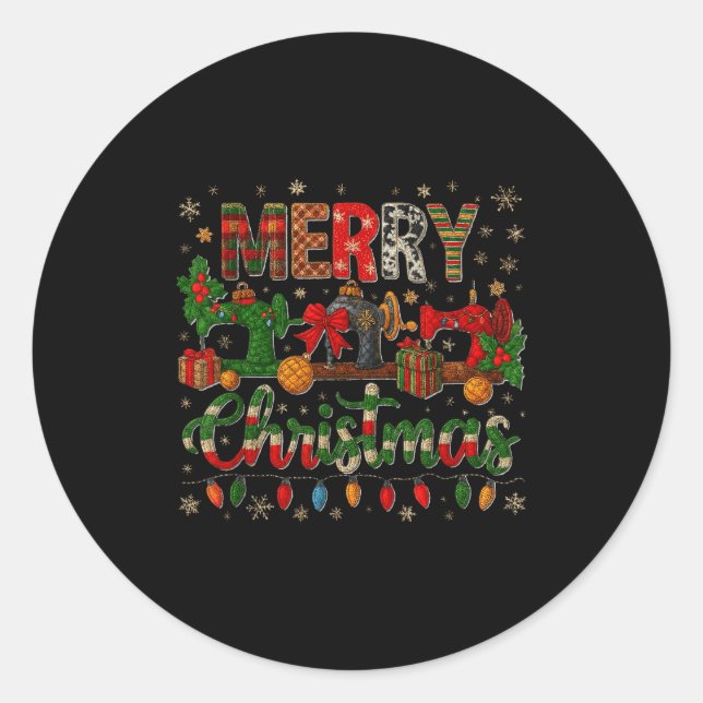 Sticker Rond Merry Quiltmas Quilter Sewing Retreat Pajama Chris (Devant)