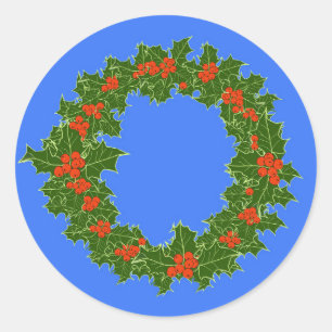 Sticker Rond Merry Red Berry & Holly Wreath pour Noël