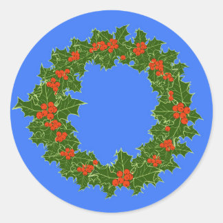 Sticker Rond Merry Red Berry & Holly Wreath pour Noël