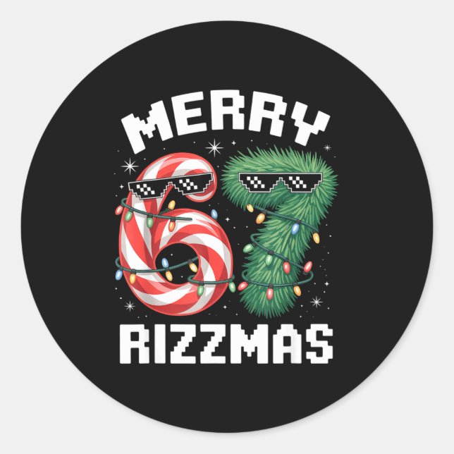 Sticker Rond Merry Rizzmas 67 Candy Cane Tree Sungles Funny  (Devant)
