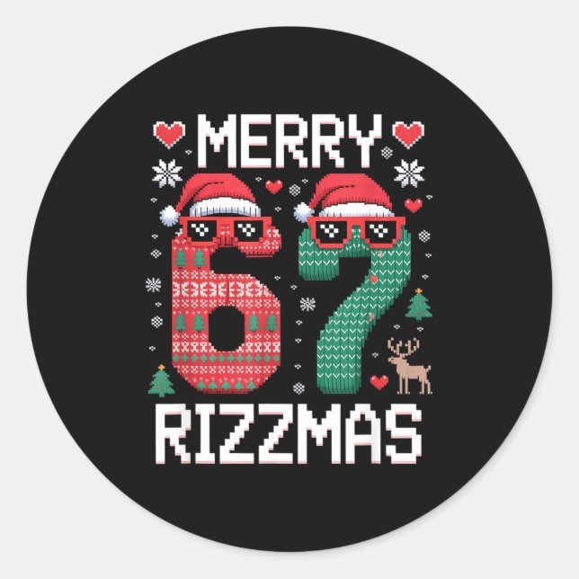 Sticker Rond Merry Rizzmas 67 Knitted Sweater Sungles Funny  (Devant)