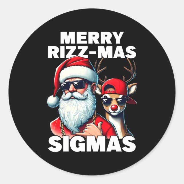 Sticker Rond Merry Rizzmas Sigmas Gen Alpha Funny Christmas San (Devant)
