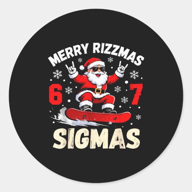 Sticker Rond Merry Rizzmas Sigmas Santa 67 Six Seven  (Devant)
