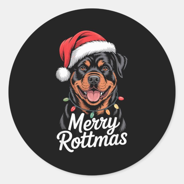 Sticker Rond Merry Rottmas Rottweiler Holiday Humor Dog Lovers  (Devant)