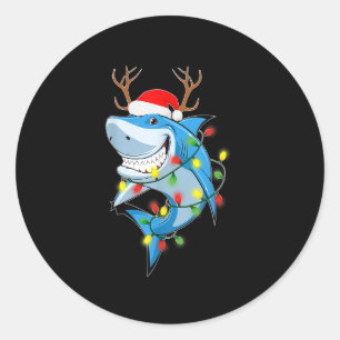 Sticker Rond Merry Sharkmas Requin avec chapeau de Noël