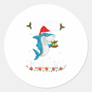 Sticker Rond Merry Sharkmas Sharkmas Père Noël Ugly Christma