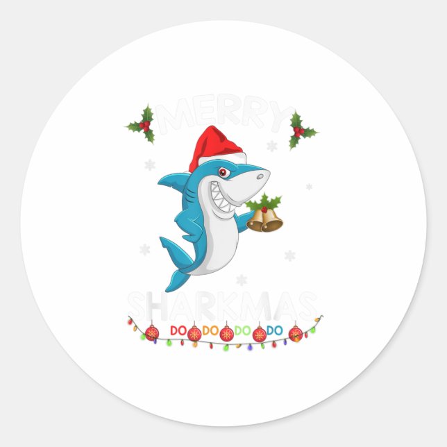 Sticker Rond Merry Sharkmas Sharkmas Père Noël Ugly Christma (Devant)