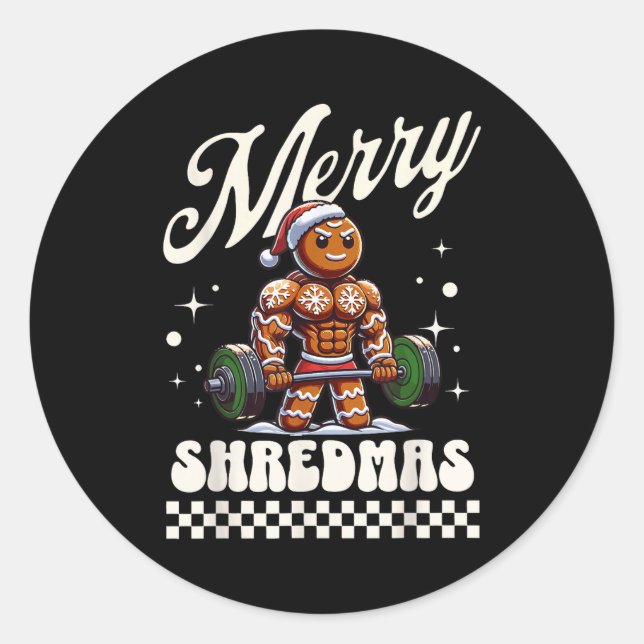 Sticker Rond Merry Shredmas Christmas Gym Gingerbread Workout M (Devant)