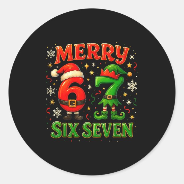 Sticker Rond Merry Six Seven Funny Meme 67 Christmas Couple Des (Devant)