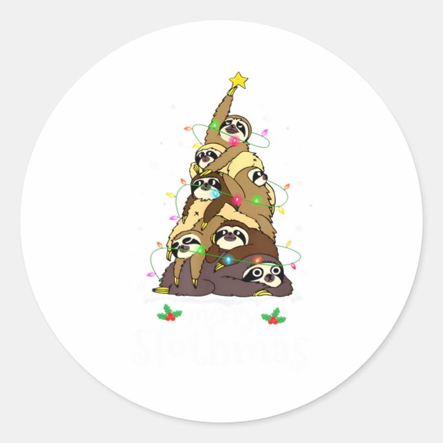 Sticker Rond Merry Slothmas Cute Xmas Sloth Santa Hat Christmas (Devant)