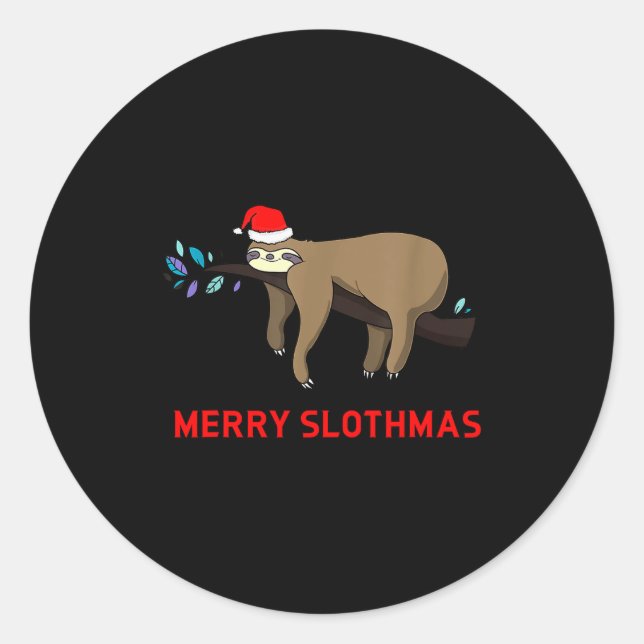 Sticker Rond Merry Slothmas Funny Sloth Christmas  (Devant)