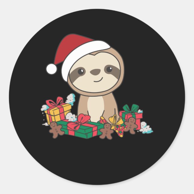 Sticker Rond Merry Slothmas Funny Sloth For Christmas (Devant)
