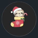 Sticker Rond Merry Slothmas Funny Sloth For Christmas<br><div class="desc">Merry Slothmas - Nice Christmas with a sloth. A funny pun with slot and christmas. A sweet christmas for fault lover. The sloth carries a Christmas hat</div>