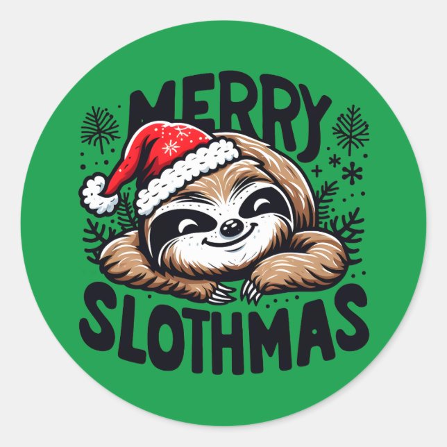 Sticker Rond Merry Slothmas! Vector Festive Christmas Sloth (Devant)