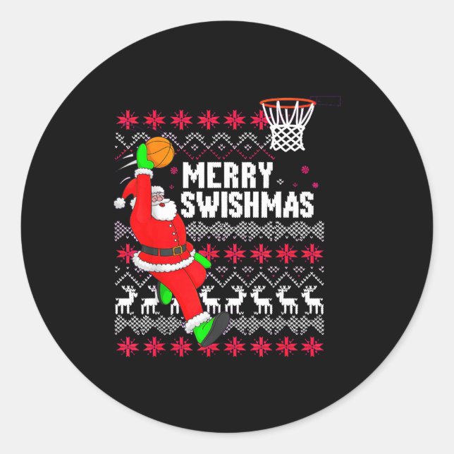 Sticker Rond Merry Swishmas Basketball Ugly Christmas Xmas  (Devant)