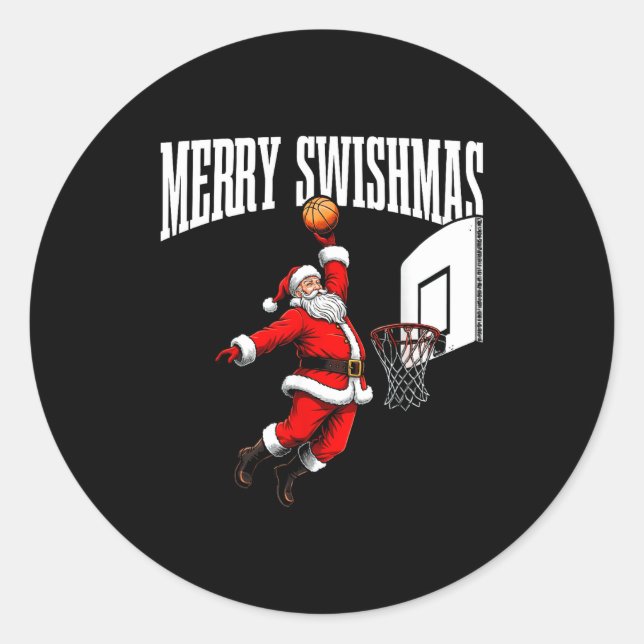 Sticker Rond Merry Swishmas Basketball Ugly Christmas Xmas Men  (Devant)