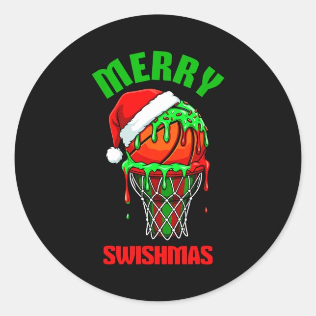 Sticker Rond Merry Swishmas Basketball Ugly Christmas Xmas Men  (Devant)