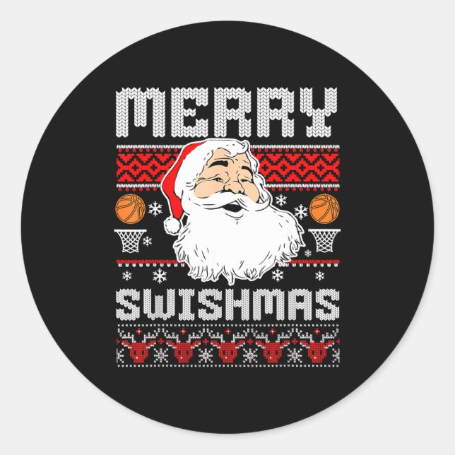 Sticker Rond Merry Swishmas Basketball Xmas Ugly Christmas Men  (Devant)