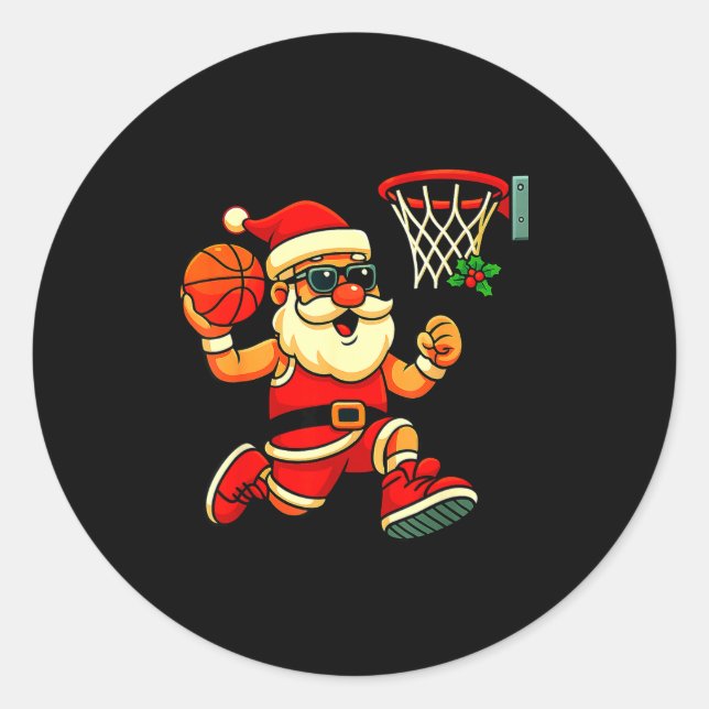 Sticker Rond Merry Swishmas Ugly Christmas Sweater Basketball C (Devant)