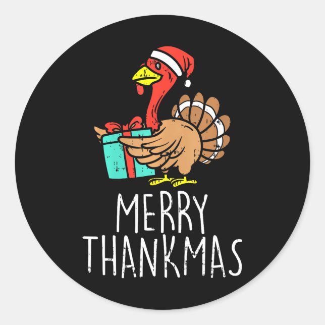 Sticker Rond Merry Thankmas Santa Turkey Day Thanksgiving (Devant)