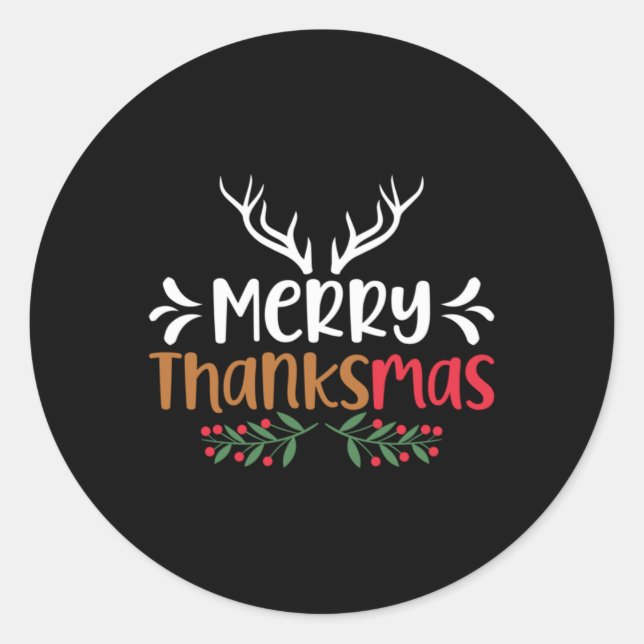 Sticker Rond Merry Thanksmas Christmas Thanksgiving Turkey Sant (Devant)