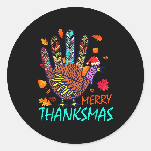 Sticker Rond Merry Thanksmas Happy Thanksgiving Christmas Turke (Devant)