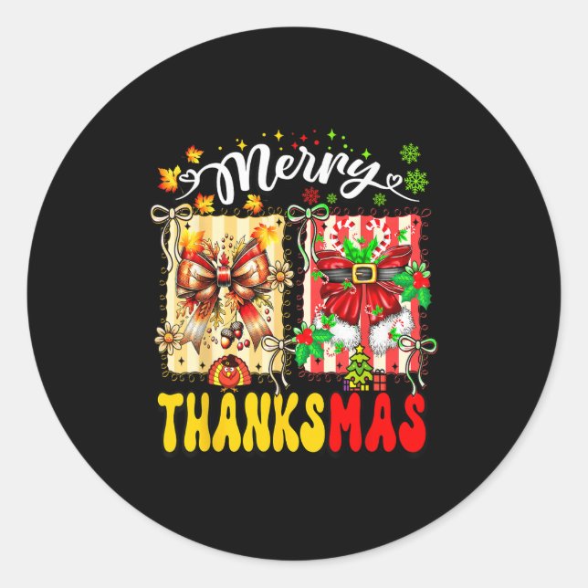 Sticker Rond Merry Thanksmas Thanksgiving Christmas Coquette Bo (Devant)