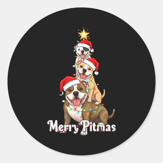 Sticker Rond Merry Tmas Tbull Christmas Theme For Festive Dog L (Devant)