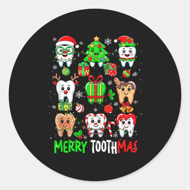 Sticker Rond Merry Toothmas Teeth Collection Santa Reindeer Xma (Devant)