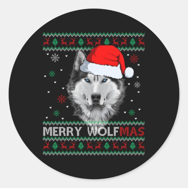 Sticker Rond Merry Wolfmas Merry Wolf Ugly (Devant)
