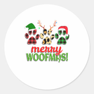 Sticker Rond MERRY WOOFMAS Chien Paw Buffalo de Noël