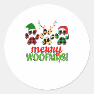 Sticker Rond MERRY WOOFMAS Chien Paw Buffalo de Noël