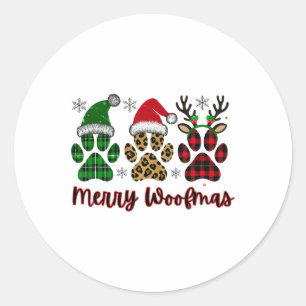 Sticker Rond Merry Woofmas Chien Plaid Animal Empreinte de patt