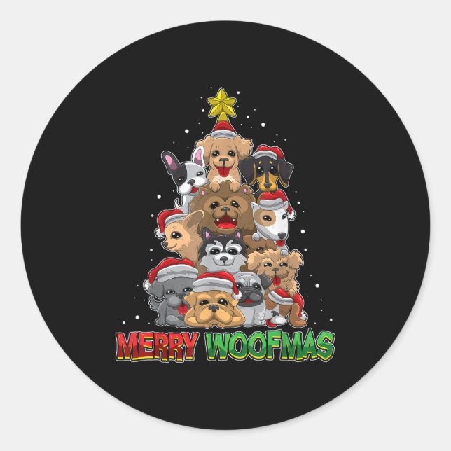 Sticker Rond Merry Woofmas - Merry Christmas For Dog Lovers  (Devant)