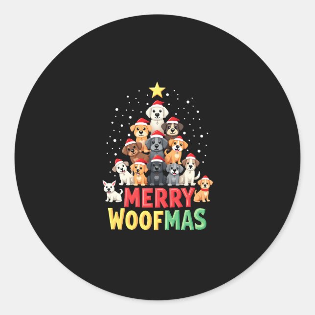 Sticker Rond Merry Woofmas - Merry Christmas For Dog Lovers (2) (Devant)