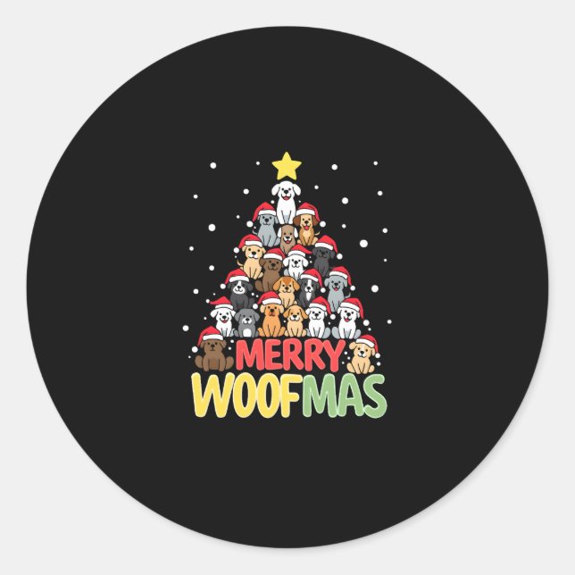 Sticker Rond Merry Woofmas - Merry Christmas For Dog Lovers (3) (Devant)