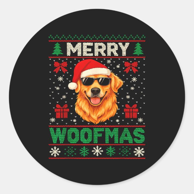 Sticker Rond Merry Woofmas Ugly Christmas Jumper Xmas Dog Lover (Devant)