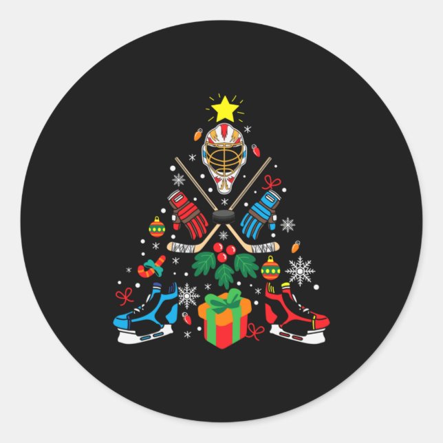 Sticker Rond Merry Xmas Ice Hockey (Devant)