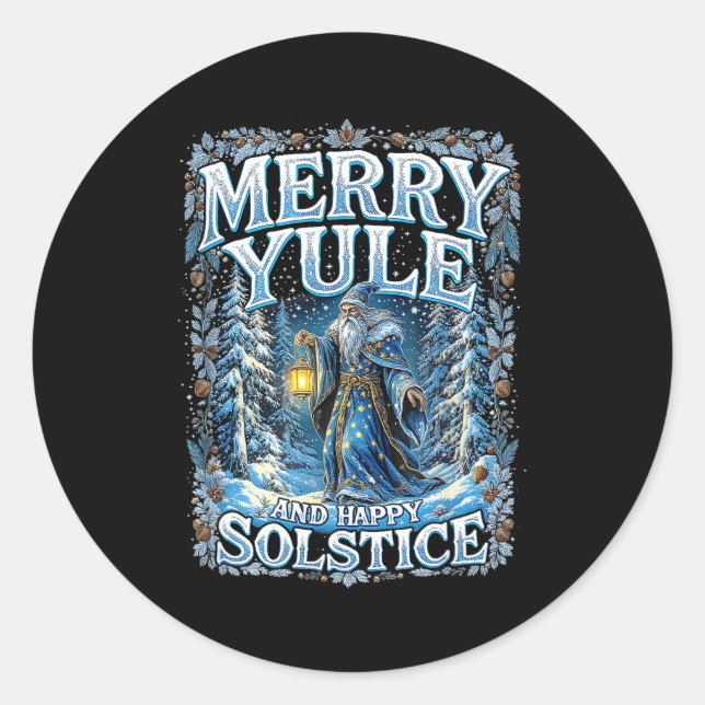 Sticker Rond Merry Yule And Happy Solstice Mystic Winter Quote  (Devant)