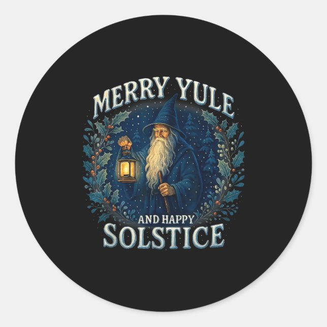 Sticker Rond Merry Yule And Happy Solstice Mystic Winter Quote  (Devant)