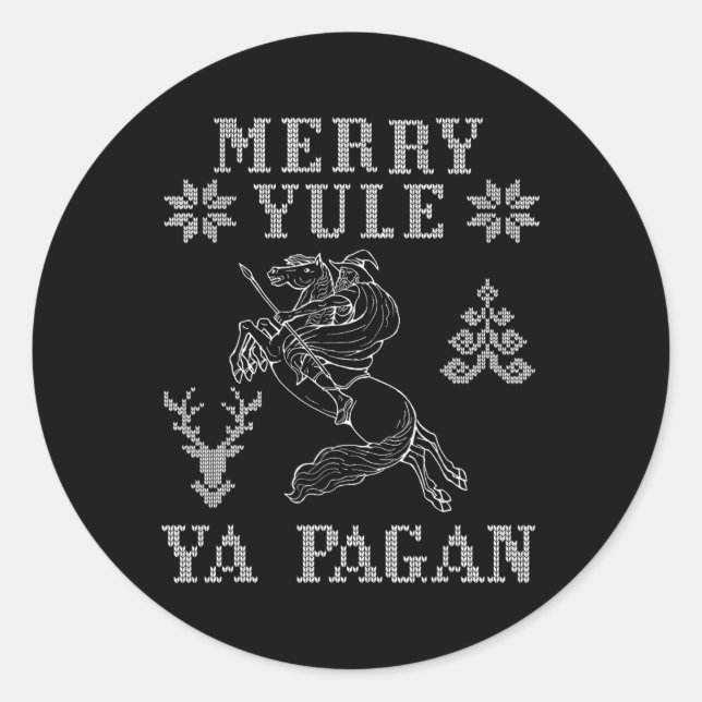 Sticker Rond Merry Yule Ya Pagan Odin On Sleipnir Viking Christ (Devant)