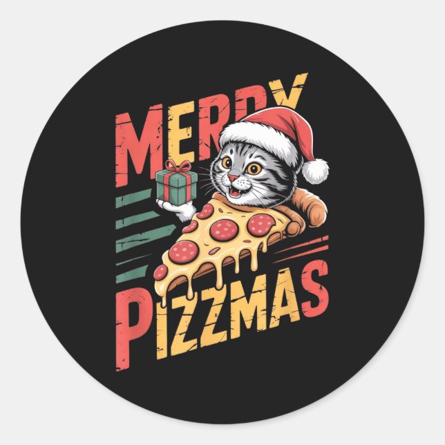Sticker Rond Merry Zzmas Christmas Cat Funny Zza Lover Xmas Cat (Devant)
