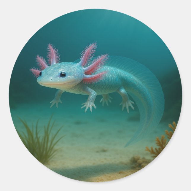 Sticker Rond Merveille sous-marine : l'Axolotl (Devant)
